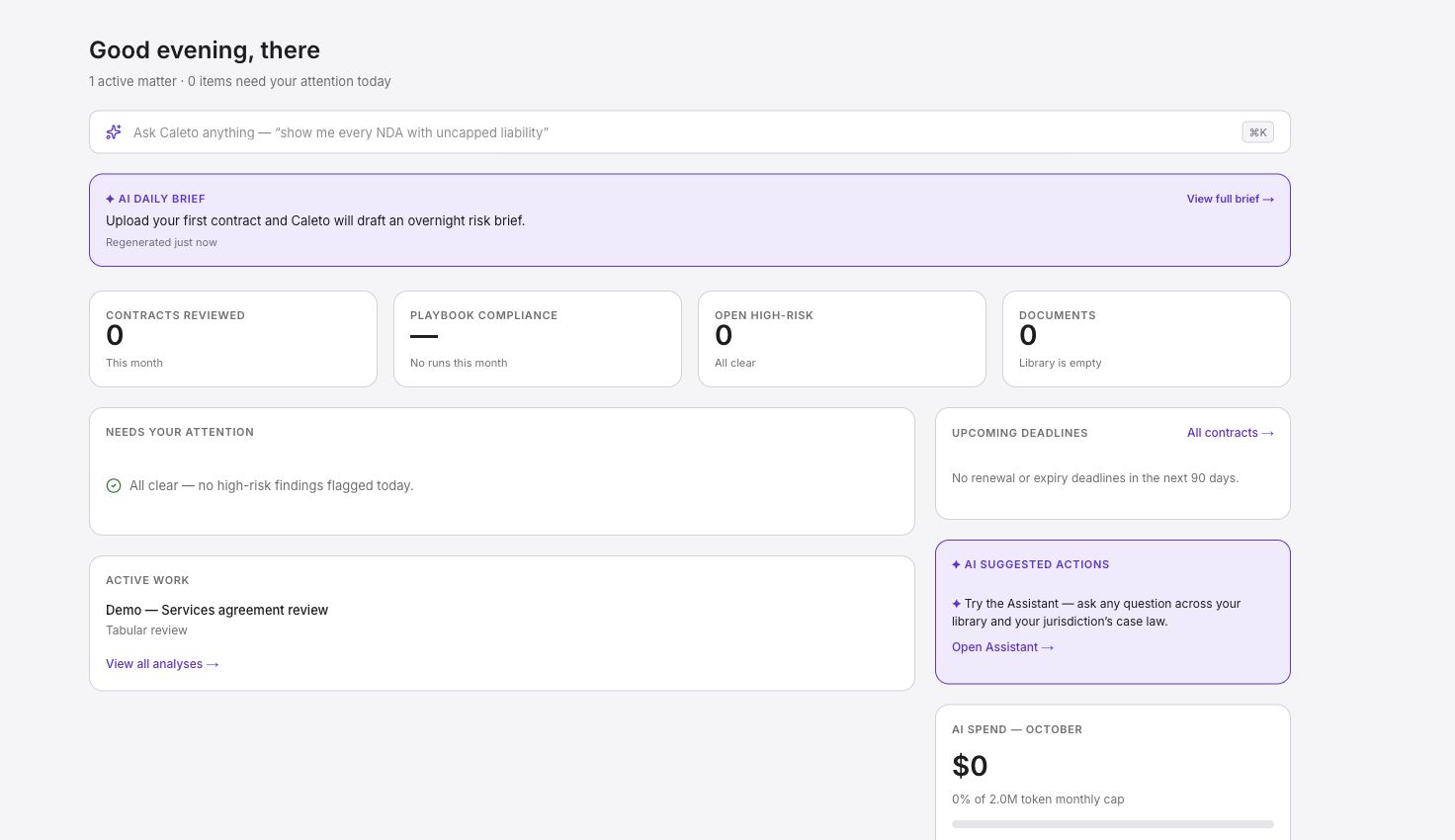 Dashboard in the Caleto app