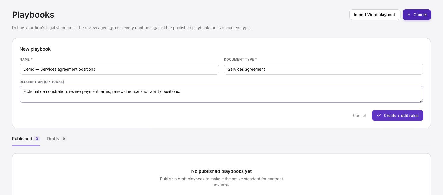 Playbooks & Contract Review in the Caleto app