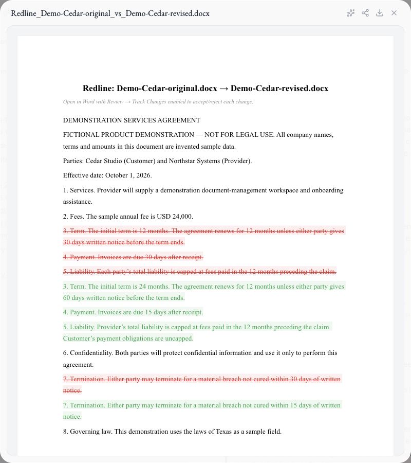 Document Compare & Redlining in the Caleto app